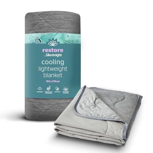 Image of Silentnight Restore Cooling Lightweight Blanket - Comfortable Breathable Cool Feeling for Night Sweats Hot Flushes Menopause - Summer Throw for Sofa & Bed Prevents Overheating Fabric, Medium, Grey