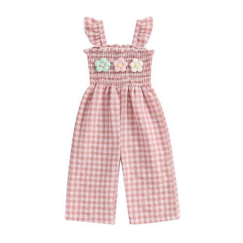 Image of Caziffer Baby Girls Rompers Jumpsuit Tie-Up Straps Sleeveless Halter Floral Print Toddler Overalls Summer Trouser Outfit Infant Clothes (A Pink, 3-4T)