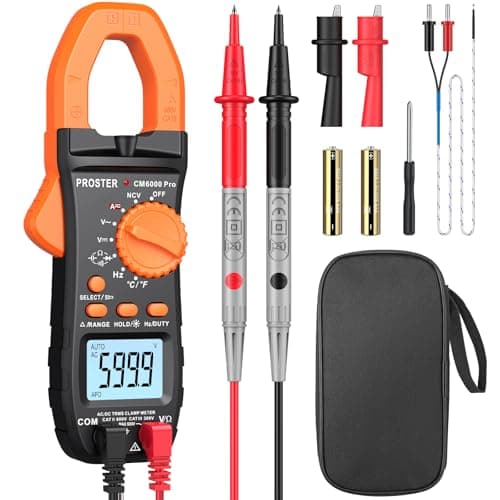Image of Proster Clamp Meter - TRMS 6000 Counts 800A DC/AC Current 600V DC/AC Voltage NCV Continuity Capacitance Resistance Frequency Diode Hz Test Auto Range Backlit Flashlight with Storage Bag