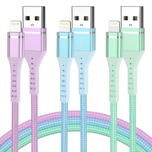 Image of iPhone Charger Cable 3Pack 1M/3FT,MFi Certified Lightning Cable Fast Charging iPhone Cables Nylon Braid Phone Charger USB Lightning Cable Compatible with iPhone 14 13 12 11 Pro Max XS XR X 8 7 SE
