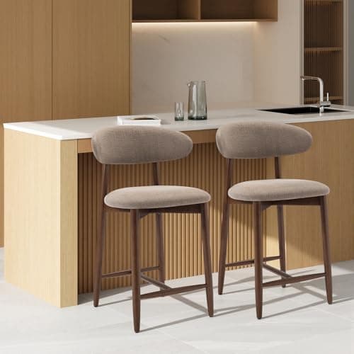 Image of COLAMY 2PCS Counter Height Bar Stools with Back, Modern Upholstered Bar Chairs with Ergonomic Backrest & Footrest, Rubberwood Frame, Breathable Fabric, Padded Seat for Kitchen Island & Home Bar