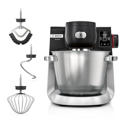Image of Bosch Series 6 MUMS6ZM00G Stand Mixer with Intelligent Sensing Technology and Integrated Scale, Professional Patisserie Set Included, 1600W. Black/Silver Stainless Steel