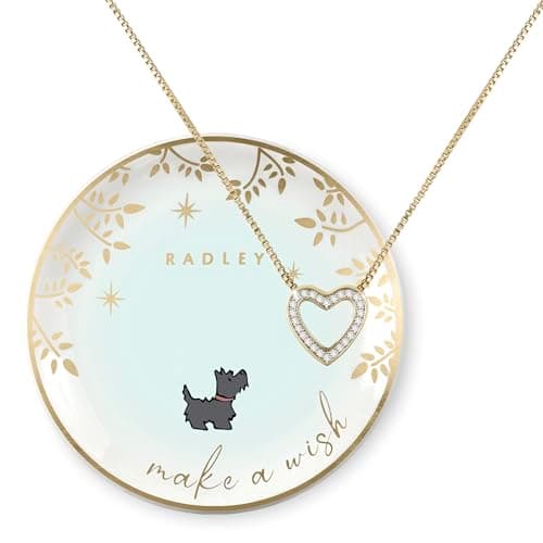 Image of RADLEY 18ct Gold Plated Stone Set Open Heart Pendant Necklace & Trinket Tray Set