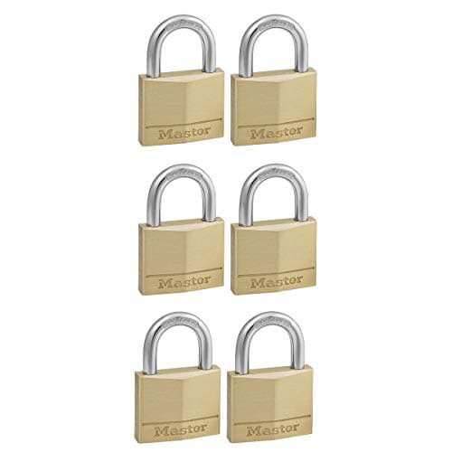 Image of Master Lock 140EURSIX Pack of 6 Key Padlocks with Brass Body, Gold, 6 x 4 x 1.3 cm