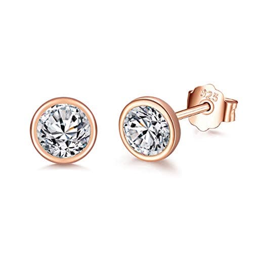 Image of wynn's Silver Stud Earrings for Women, 925 Sterling Silver Rose Gold Cubic Zirconia Stud Earrings, 5mm Tiny Small Sleeper Cartilage Round Studs for Girls Men, Come with Silver Earring Backs