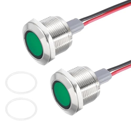 Image of PATIKIL 2Pcs 19mm(3/4") Indicator Light,12V-24V AC/DC 20mA LED Metal Signal Lamp Waterproof IP67 Flat Head Signal Lights with 205mm(8") Cable for Boat Car,Green