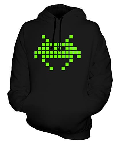 Image of Candymix - Neon Retro Gaming Space Invader - Unisex Hoodie Mens Ladies Hooded Sweater, Size Small, Colour Black