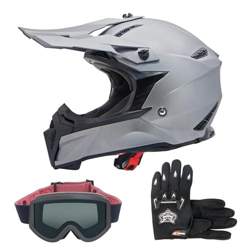 Image of Zorax Grey L (59-60cm) ZOR-X309 Motocross Helmet & L(10cm) Gloves& Goggles - MX Crash Dirt Bike Helmet ECE Approved