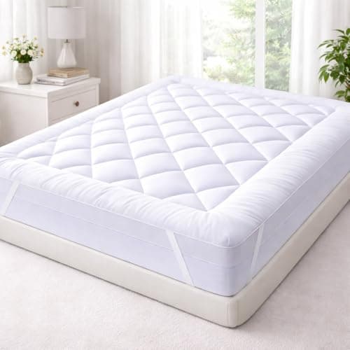 Image of LUXE BEDDING Single Mattress Topper, 10cm Thick, Cloudlike Super Soft Microfiber, Hypoallergenic, Machine Washable, with Corner Elastic Straps White (90 x 190cm)