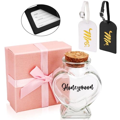 Image of Honeymoon Sand Keepsake Jar Set with Mr and Mrs Luggage Tags, with Pink Gift Box,Perfect Honeymoon Gifts for Couples,Bridal Shower Souvenirs,and Romantic Travel Accessories,No Sand Included