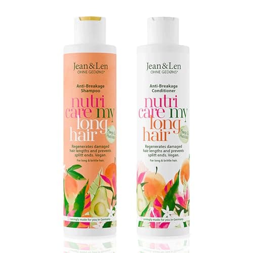 Image of Jean & Len Mango & Avocado Shampoo and Conditioner Set, for Long and Damaged Hair, Regenerates to the Tips, Fruity Fresh Mango Fragrance, without parabens & silicones, vegan, 2 x 300 ml