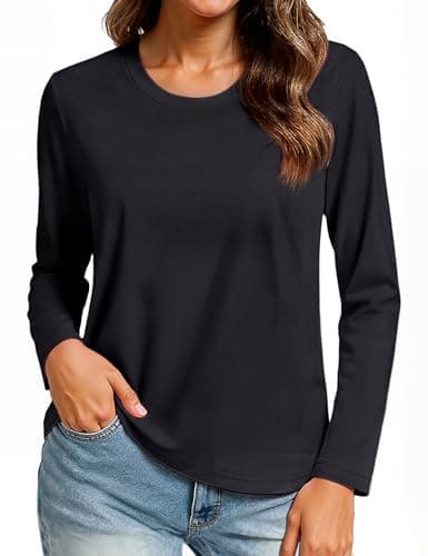 Image of TACVASEN Casual Shirts for Women Long Sleeve Tops Crew Neck Cotton Tee Shirts Quick Dry Long Sleeve T Shirt Women, Black, XL