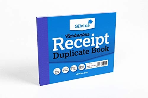 Image of Silvine 5x4 Carbonless Duplicate Receipt Book - Numbered 1-50 with Index Sheet