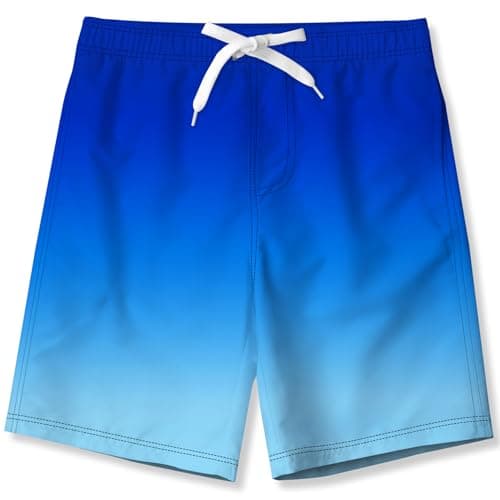 Image of Fanient Boy's Swim Shorts Boys Beach Shorts Gradient Blue Swim Trunks Summer Surfing Swimming Shorts for Kids 10-11 Years