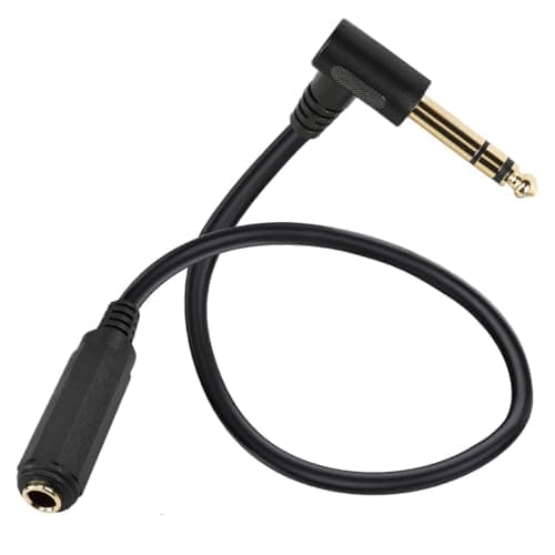 Image of Right Angle 6.35 male to female cable, 1/4 Stereo TS Headphone Extension Cord for Guitar AMP Synths Amplifier Speaker Piano 50cm (Stereo)