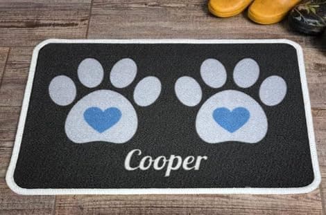 Image of Personalised Extra Large Pet Feeding Mat | Machine Washable & Absorbent Carpet Pile | Non-Slip Backing | Heart Blue