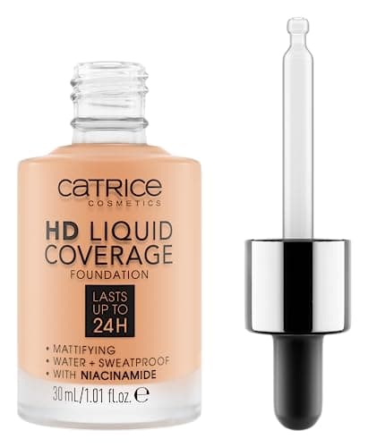 Image of Catrice HD Liquid Coverage Foundation, No. 038, Nude, Long-Lasting, Matte, for Blemished Skin, Vegan, Oil-Free, Waterproof, Alcohol-Free, Pack of 1 (30 ml)