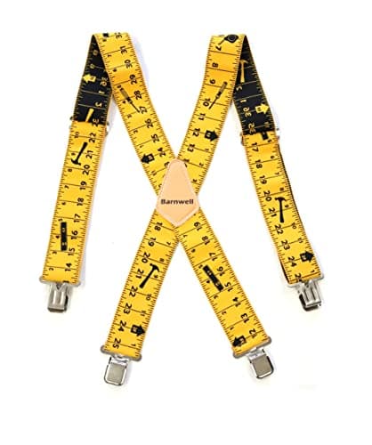 Image of Barnwell Yellow/Black Trouser Braces Suspenders Heavy Duty Metal Clips 50mm Wide Adjustable Elastic Hammer Tape Screwdriver Design
