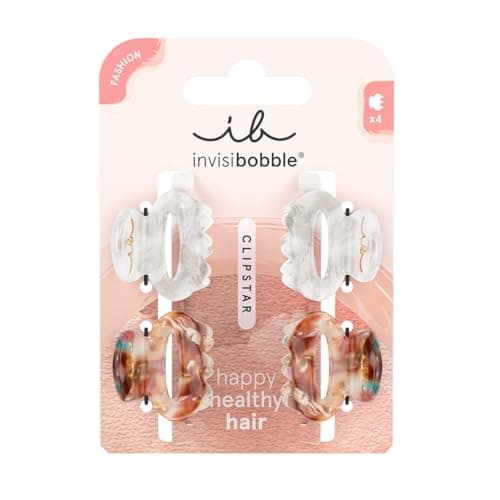 Image of invisibobble Clipstar Petit Bijoux S Hair Clips Set, 4 Elegant Hair Clips in Neutral Colours, Gentle Hold with HairLoveTech, Style & Care for Healthy Hair