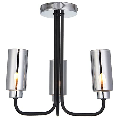 Image of National Lighting Semi Flush Ceiling Light - Modern Style Ceiling Lighting with Black & Chrome Plated Finish - Dimmable 3 Lamp Chandelier for Living Room or Bedroom - 3 x 3W LED G9 (Required)