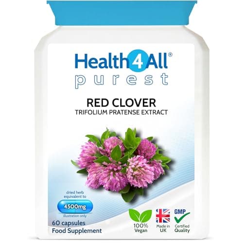 Image of Health4All Red Clover 4500mg 60 Capsules 2 Months Supply, High Strength Extract 24mg Isoflavones Each Capsule, Menopause Support & Hormone Balance Vegan Supplement | Made in UK