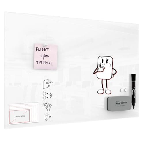 Image of ALLboards Magnetic Super White Glass Board 60x40cm, Frameless, Glass Magnetic Whiteboard, Tempered Glass Writing Board