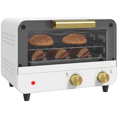 Image of HOMCOM Small Toaster Oven, 12L Multifunction Mini Countertop Oven with Glass Door, Adjustable Temperature and Timer, Accessory Included, 750W, White
