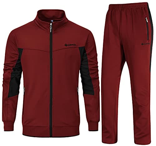 Image of Rdruko Mens Tracksuits Sets Running Jackets Joggers 2 Piece Casual Sweatsuits Sports Lounge Wear Black and Wine Red L