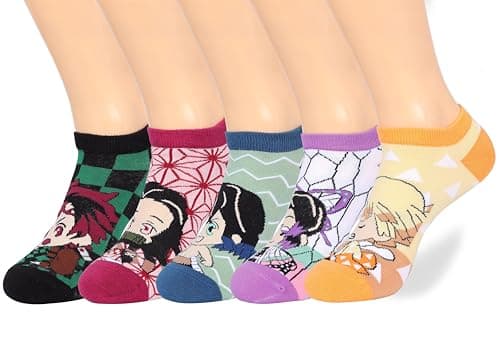Image of Roffatide Anime Demon Slayer Ankle Socks 5 Pairs Low Cut Cosplay No Show Socks For women men Gift for Christmas New Year