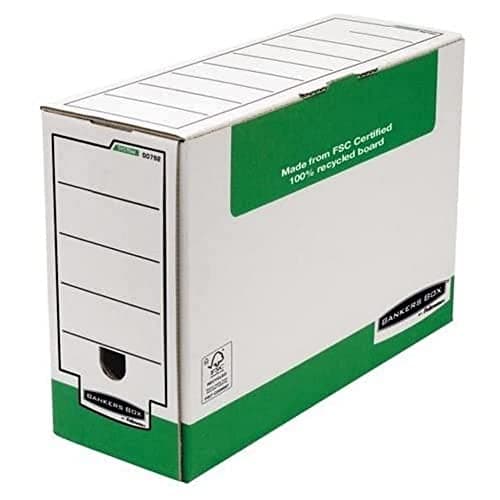 Image of Bankers Box 120 mm Foolscap Transfer File - Green/White (Pack of 10)