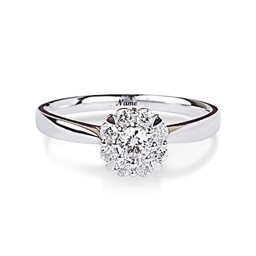 Image of SISGEM 0.12ct Natural Diamond Ring, 9ct White Gold Cluster Diamond Engagement Ring for Her, G, SI2, Personalised Wedding Ring, for Women Ladies Engagement Wedding (Size T)