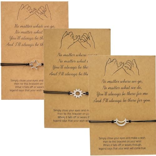 Image of Matching Bracelets for 3 – Sun Moon Star Friendship Bracelet Set with Adjustable Rope Design – Best Friend Jewellery for Women and Men, Trio Relationship Bracelets for Sister, Friends Gift (3 Pcs)