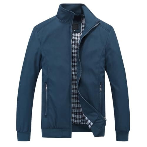 Image of YOUTHUP Mens Jacket Casual Stylish Bomber Coat Lightweight Vintage Outwear Jackets and Coats, Blue, M