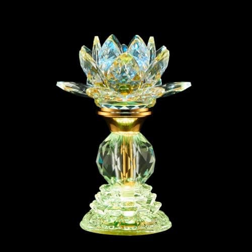 Image of Fushanfu Candle lamp Crystal 7 Color Buddha Lamp - Colorful LED Lotus Flower Light for Home Altar Decor Alloy Material(7 inches)