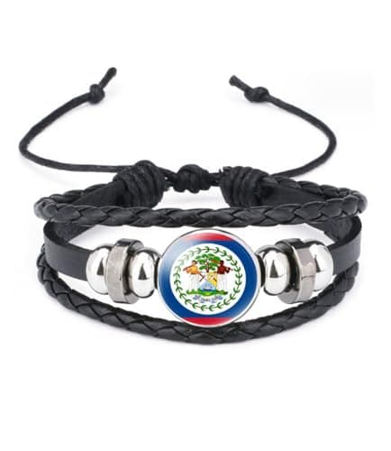 Image of vmcoatdu World Many National Flags Bangle Retro Alloy Leather Bracelet for National Flag Braided Rope Bracelet Bangle, One Size, Metal, alloy
