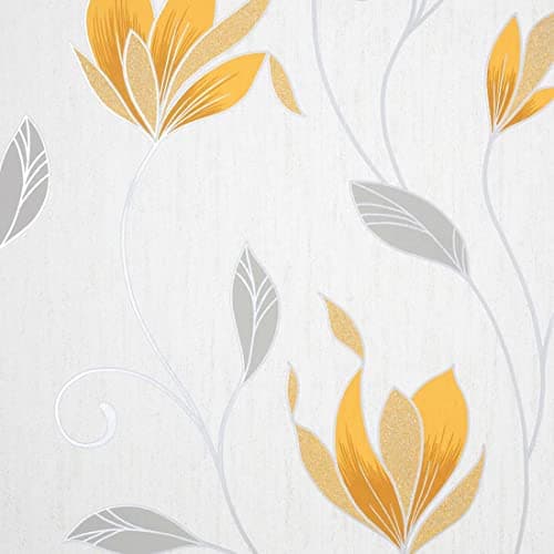Image of Fine Decor Synergy Floral Mustard Yellow Silver White Paste The Paper Wallpaper