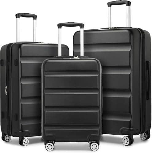 Image of Kono 3-Piece Luggage Sets | Expandable Hard Shell PC+ABS Suitcase with TSA Lock | Lightweight & Sturdy Travel Suitcases with 4 Spinner Wheels (20", 24", 28") - Black