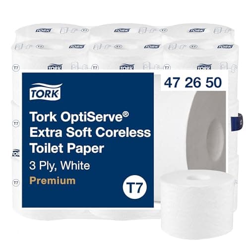Image of Tork OptiServe Extra Soft Coreless Toilet Paper White T7, Premium, 3 Ply, 18 x 550 Sheets, 472650