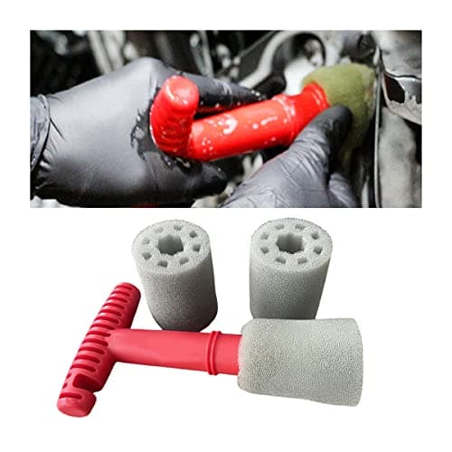Image of JNNJ Car Wheel Detailing Brush, Embedded Steel Ring Screw Cleaning Brush with Handle, Car Exterior Accessories Cleaning Tool Set, Removable Insert Lug Wash Nut Sponge Cleaner Tool for Wheels