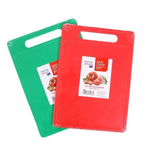 Image of HOMESHOPA Plastic Chopping Board, 2 Pack BPA Free Kitchen Cutting Board, Non Slip Surface, Easy-Grip Handles, Dishwasher Safety, Large Board for Fruits/Vegetables/Meats, 34 x 24cm, Red & Green