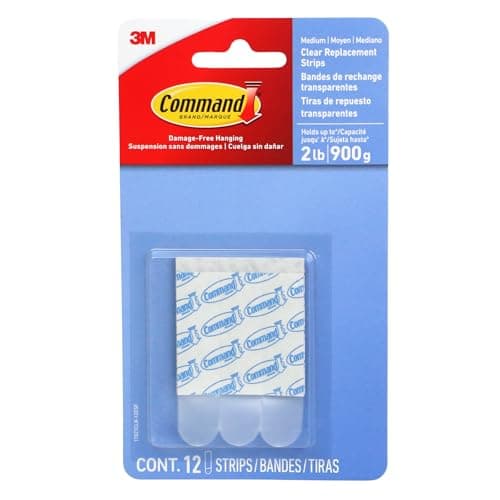 Image of Command Medium Clear Refill Strips, 12-Count Replacement Adhesive Strips for Rehanging Indoor Hooks, Damage-Free Wall Hanging, Holds up to 2 lbs, No Tools or Nails Needed (Clear Medium Hook Refills)
