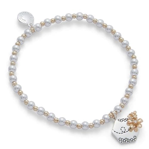 Image of equilibrium Honey Bee Honeycomb Bracelet, Silver and Gold Plated Beaded Charm Bracelet with Two Tone Design