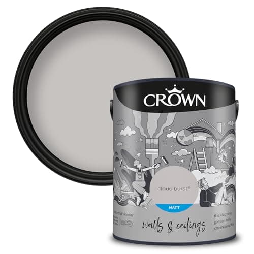 Image of CROWN Cloud Burst - Matt Emulsion Paint - Water Based, Quick Dry - Light to Mid Grey Paint for Walls & Ceilings - 5L