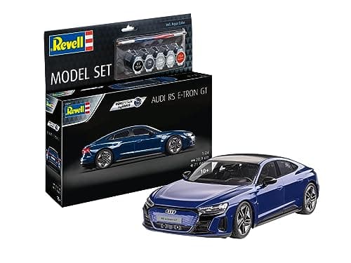 Image of Revell Easy-Click Model Set 67698 Audi e-tron GT 1:24 Scale Unbuilt/Unpainted/Click-Together (Non-Glue) Plastic Model Kit with Paintbrush & Selected Aqua Color Paints