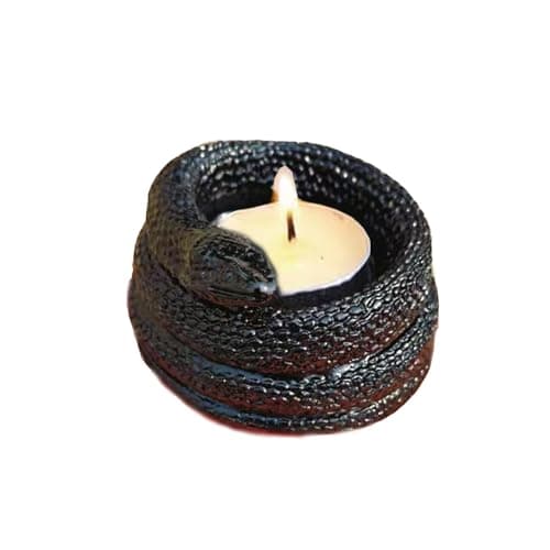 Image of COMZPLIFE Small Black Snake Tealight Candle Holder, Resin Serpent Sculpture, Ornament Garden Home Decorations