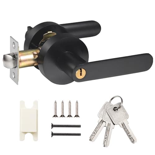 Image of Faankiton Door Handle with Lock, Reversible Door Handles, Privacy Door Lever, Internal Door Handle Knob Sets, Security Door Lock Set, Entry Door Lever with Keys for Bedroom, Bathroom etc. (Black)