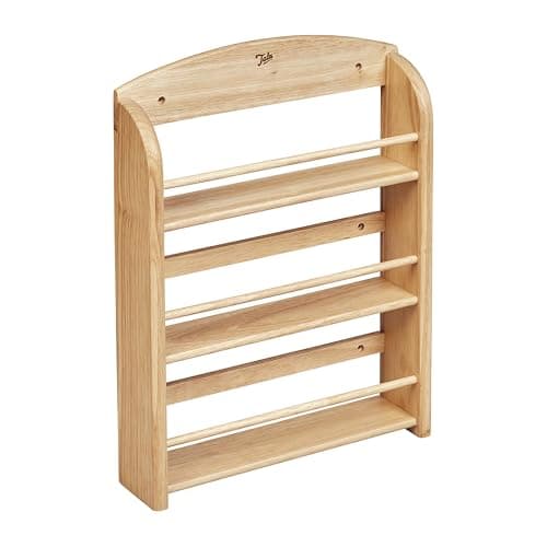 Image of Tala 18-Jar Spice Rack made with Hevea Wood, Organised Herb and Spice Storage, 3 Tier Wooden design with front guard rails for easy and safe storage, Predrilled Fixing Holes, can be freestanding