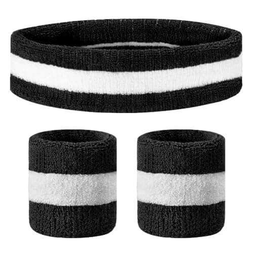 Image of Flintronic Set of 3 Sweatbands, Soft Cotton Fitness Headband and Wristbands, Absorbs Quickly, Ideal for Football, Unisex