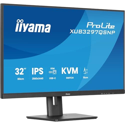 Image of iiyama Prolite XUB3297QSNP-B1 32 Inch IPS LED Monitor QHD 100Hz HDMI DP-in/Out DaisyChain USB 3.2 USB-C Dock 95W RJ45 (LAN) KVM Switch Height Adjustment Pivot AdaptiveSync Black