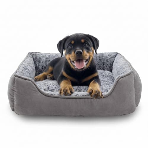 Image of Oiilores Small Dog Sofa Bed Washable, Soft Plush Calming Beds with Non-Slip Bottom - Anti-Anxiety Rectangle Puppy Mat (50 x 48 cm, Grey)